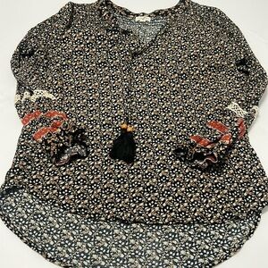 Mason & Bille Womens Multicolor Floral 3/4 Sleeve V Neck Blouse Top Size Small